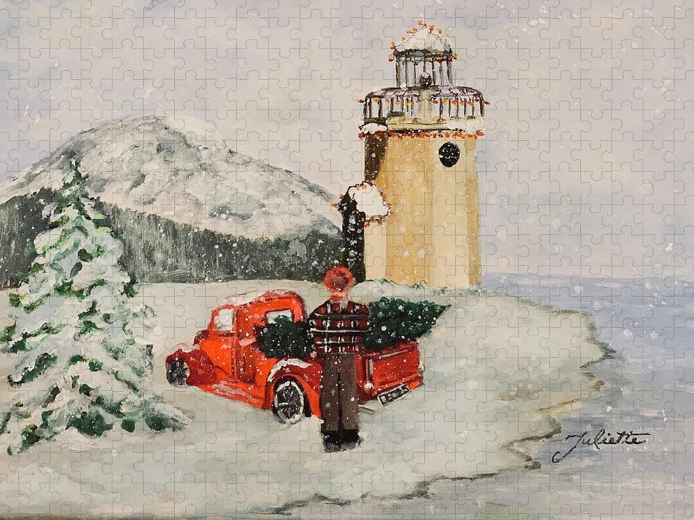 Rainier Jigsaw Puzzle featuring the painting Christmas in the Harbor by Juliette Becker