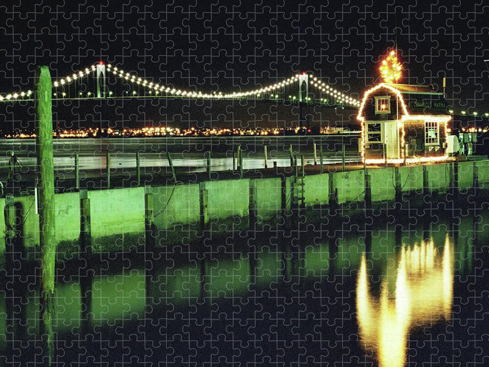 Newport Bridge Jigsaw Puzzle featuring the photograph Christmas on the Bay by Jim Feldman
