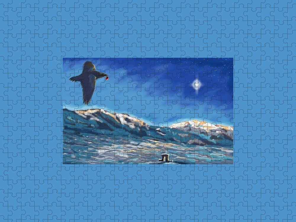 Yellowstone Jigsaw Puzzle featuring the digital art Christmas Raven by Les Herman