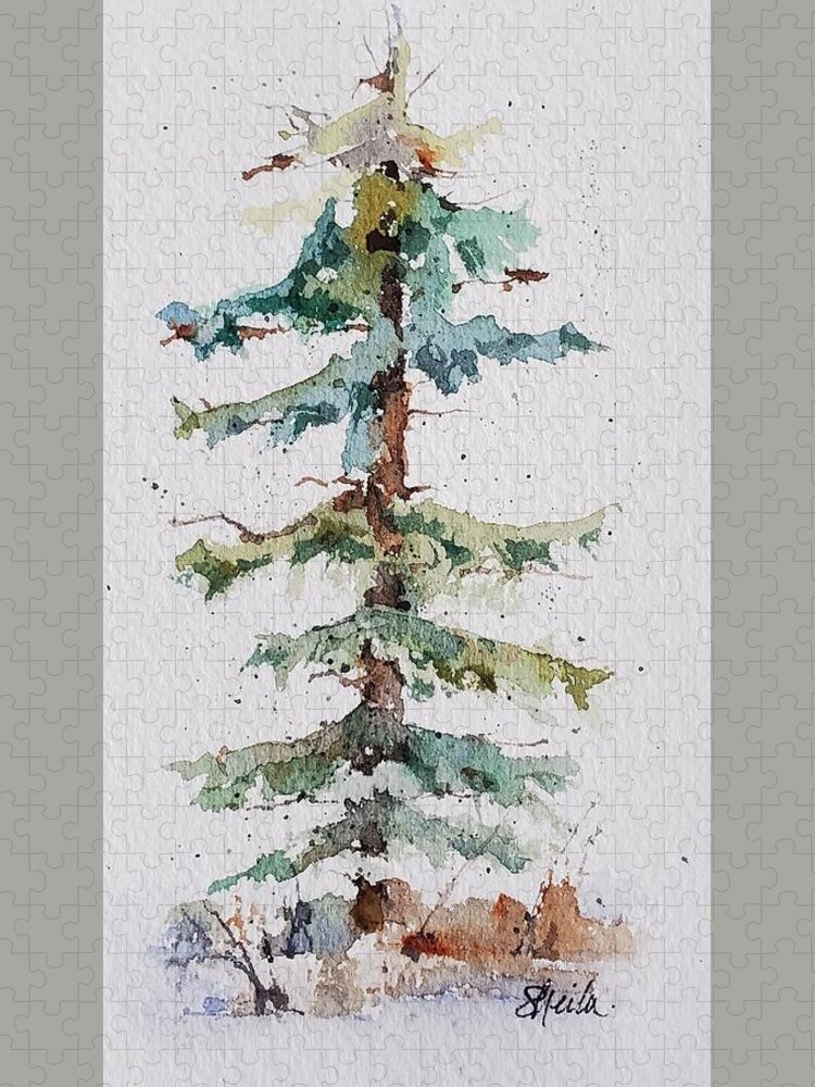 Watercolor Jigsaw Puzzle featuring the painting Christmas Tree by Sheila Romard