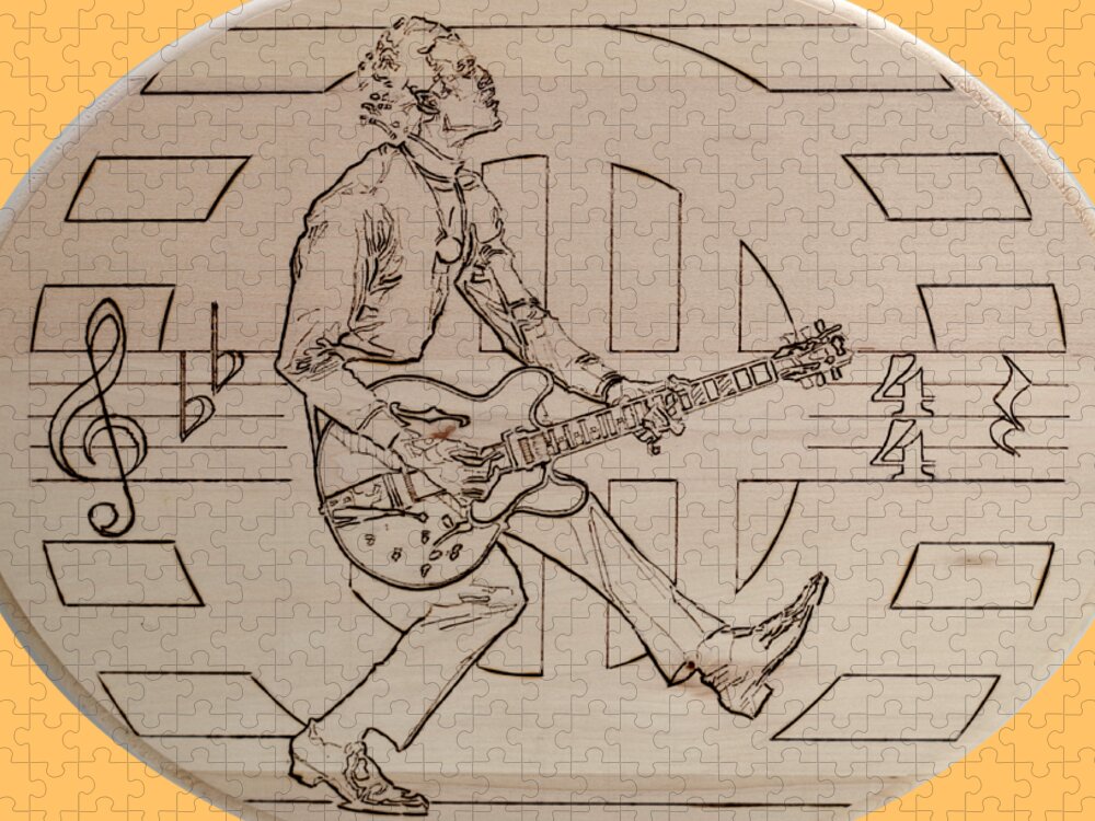Pyrography Jigsaw Puzzle featuring the pyrography Chuck Berry - Viva Viva Rock 'N' Roll by Sean Connolly