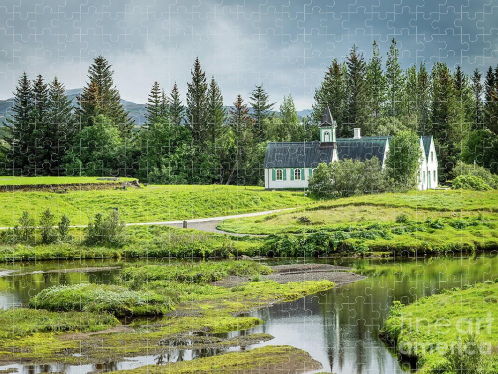 Iceland Jigsaw Puzzle featuring the photograph Church at Thingvellir, Iceland by Delphimages Photo Creations