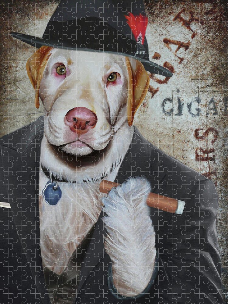 Cigar Dog Jigsaw Puzzle featuring the painting Cigar Dallas Dog by Vic Ritchey