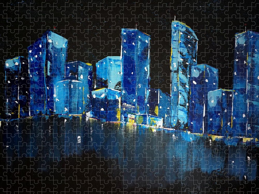 City Jigsaw Puzzle featuring the painting City At Night by Brent Knippel
