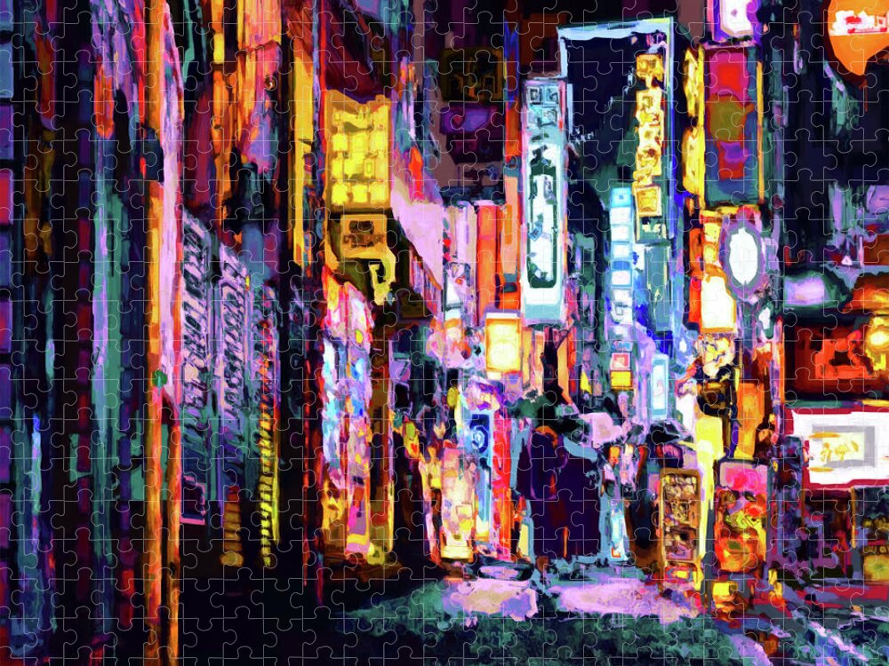  Jigsaw Puzzle featuring the digital art City at Night by David Hansen