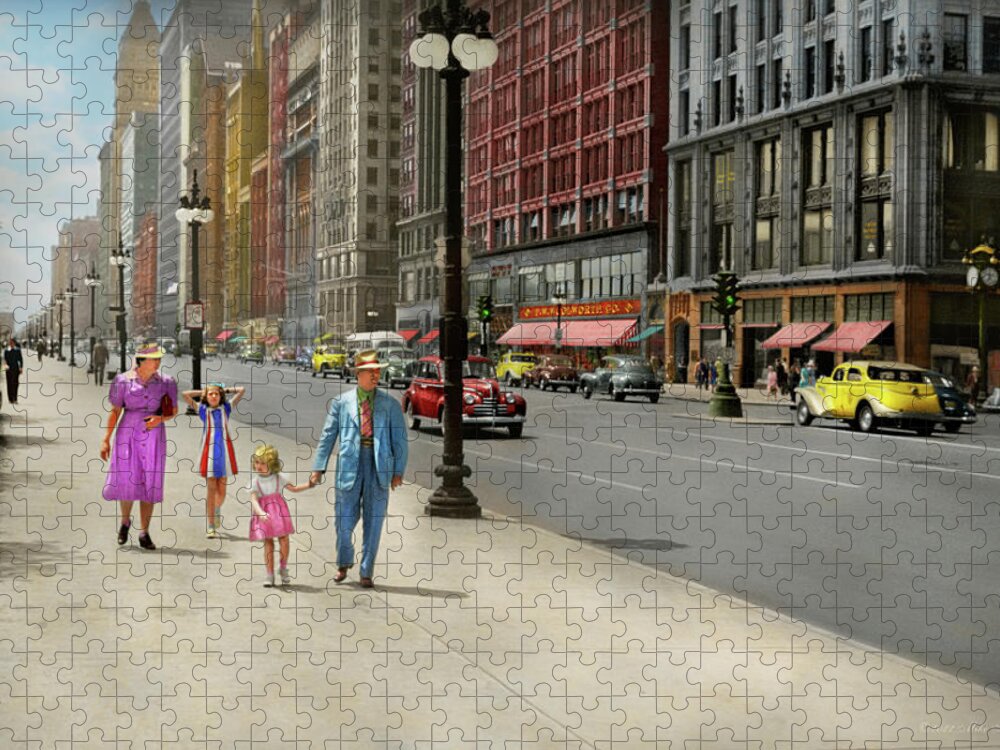 Chicago Jigsaw Puzzle featuring the photograph City - Chicago, IL - Family day out 1941 by Mike Savad