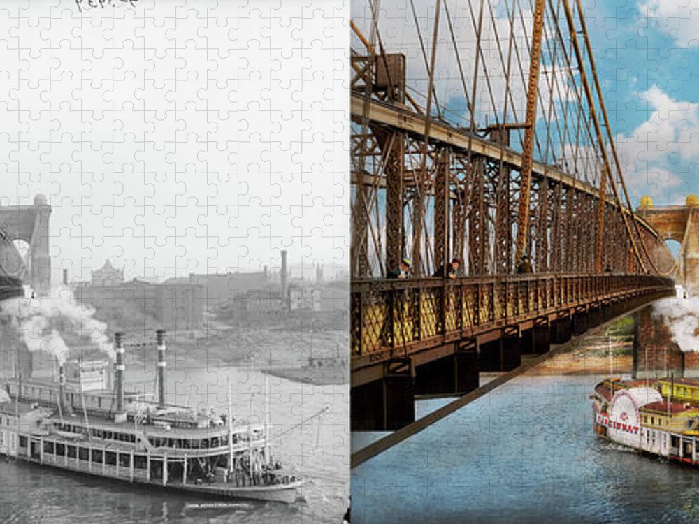 Ohio Jigsaw Puzzle featuring the photograph City - Cincinnati, OH - The City of Cincinnati 1906 - Side by Side by Mike Savad
