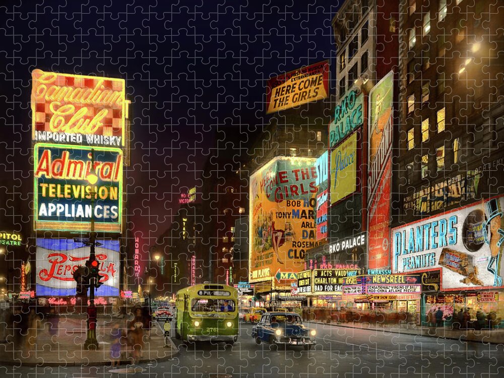 New York Jigsaw Puzzle featuring the photograph City - Manhattan, NY - Here comes the girls 1953 by Mike Savad