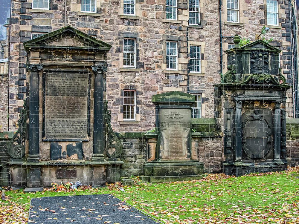 City Of Edinburgh Jigsaw Puzzle featuring the digital art City of Edinburgh Scotland - ancient cemetary by SnapHappy Photos