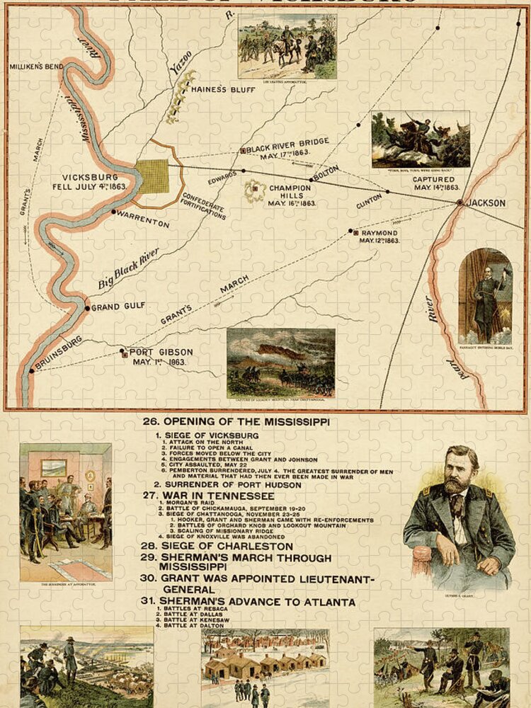 Usa Jigsaw Puzzle featuring the drawing Civil War Fall of Vicksburg Mississippi by Vintage Maps