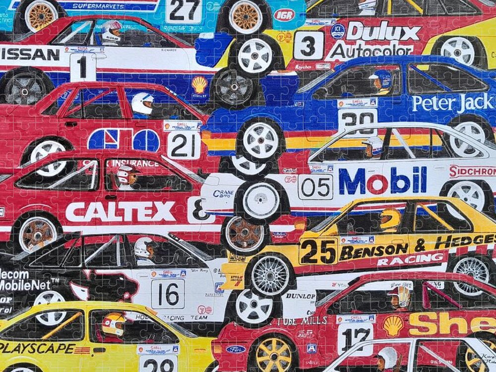 Australian Touring Cars Jigsaw Puzzle featuring the drawing Class of '91 by Kieran Roberts