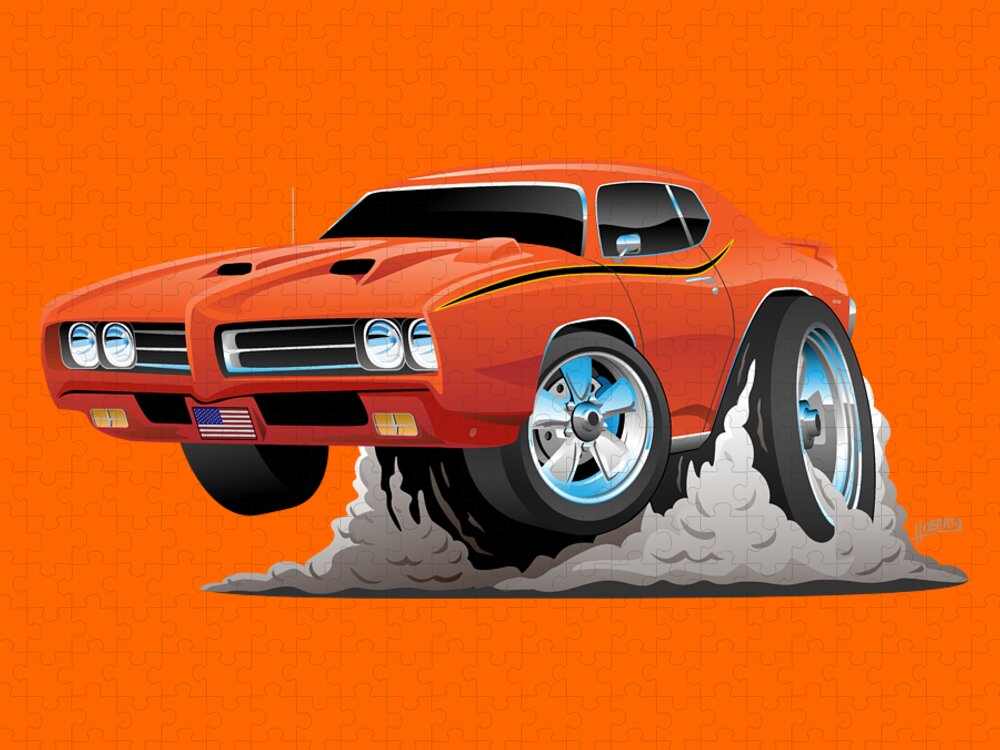 Classic American Muscle Car Cartoon Jigsaw Puzzle by Jeff Hobrath - Pixels