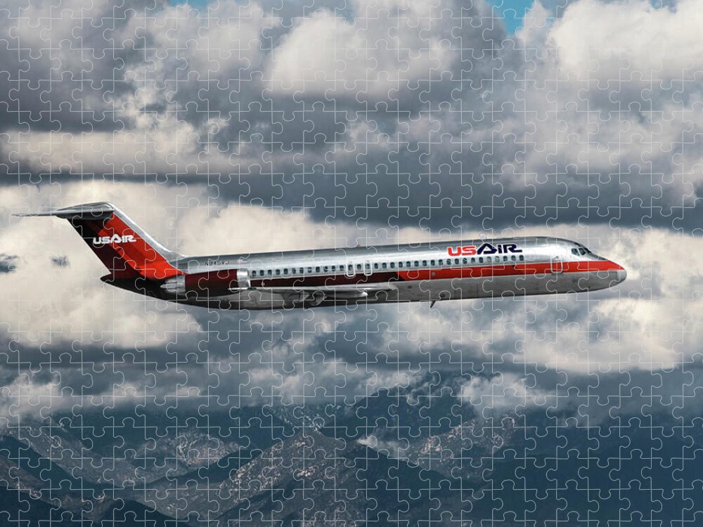 Us Air Jigsaw Puzzle featuring the mixed media Classic USAir DC-9 by Erik Simonsen