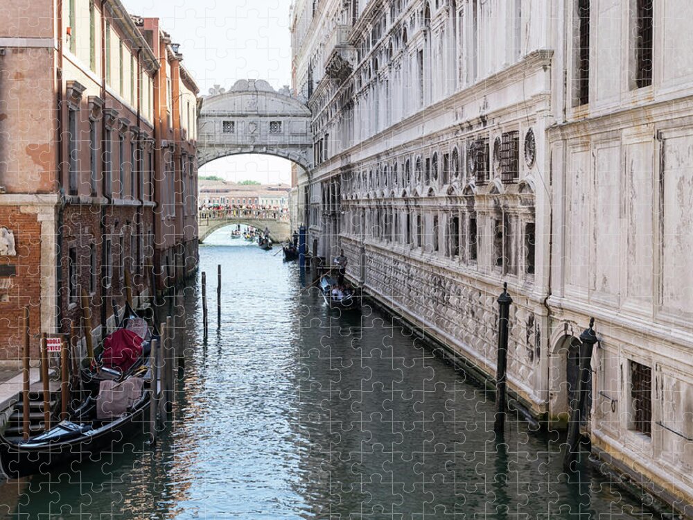 Classic Venetian Jigsaw Puzzle featuring the photograph Classic Venetian - Gondolas Under the Bridge of Sighs by Georgia Mizuleva