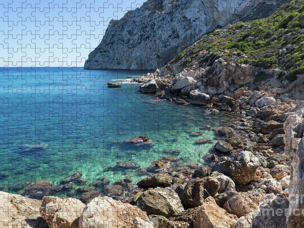 Mediterranean Coast Jigsaw Puzzle featuring the photograph Turquoise sea water and cliffs by Adriana Mueller