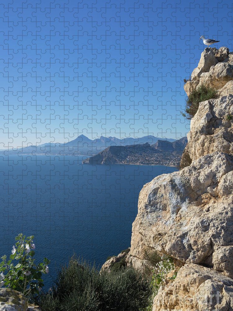Mediterranean Coast Jigsaw Puzzle featuring the photograph Cliffs, blue sky and the Mediterranean Sea by Adriana Mueller
