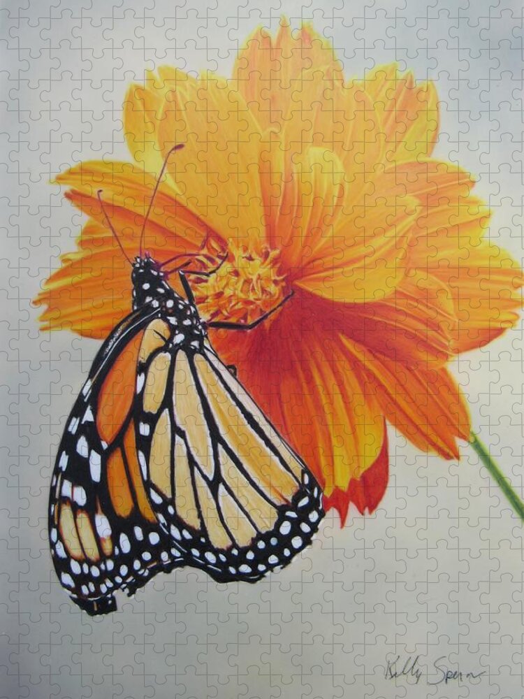 Monarch Jigsaw Puzzle featuring the drawing Climb Every Flower by Kelly Speros
