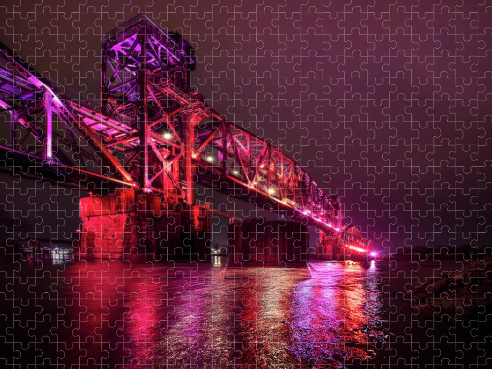 Clinton Jigsaw Puzzle featuring the photograph Clinton Presidential Park Bridge at Night by Owen Weber