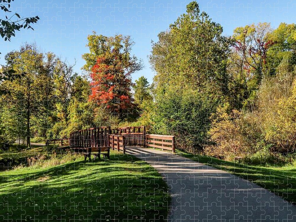 Fall Jigsaw Puzzle featuring the photograph Clinton River Colors IMG_3194 Riverbend Bridge by Michael Thomas