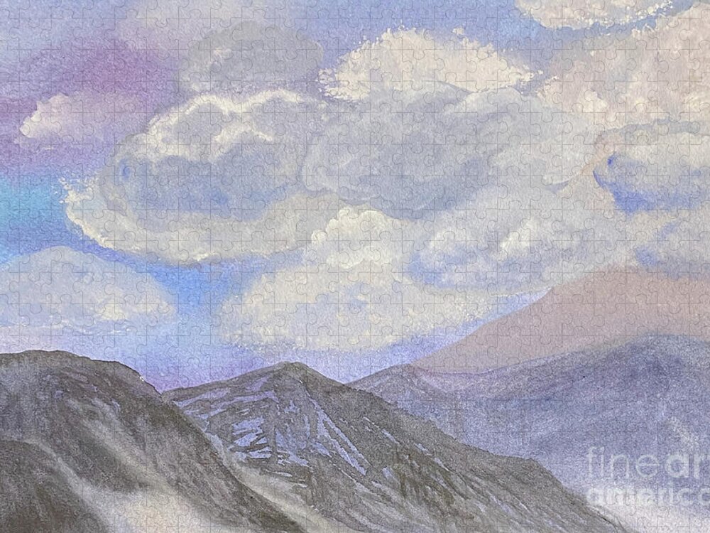 Clouds Jigsaw Puzzle featuring the mixed media Clouds and Mountains by Lisa Neuman