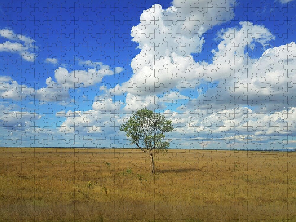 Tree Jigsaw Puzzle featuring the photograph Clouds over a Lone Tree by Andre Petrov