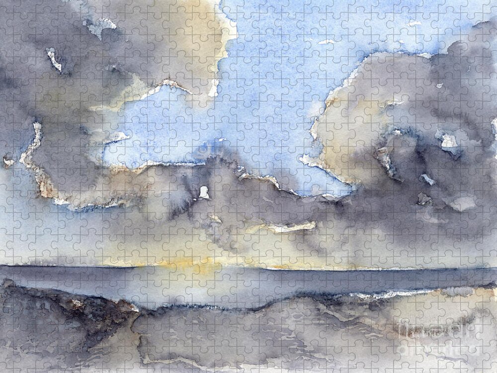 Watercolor Jigsaw Puzzle featuring the painting Clouds over the sea 3 by Adriana Mueller