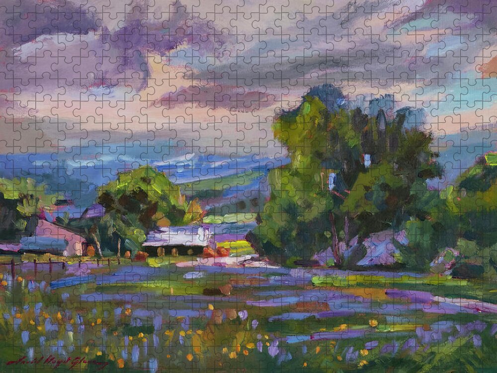 Landscape Jigsaw Puzzle featuring the painting Cloudy Day, San Ysidro by David Lloyd Glover