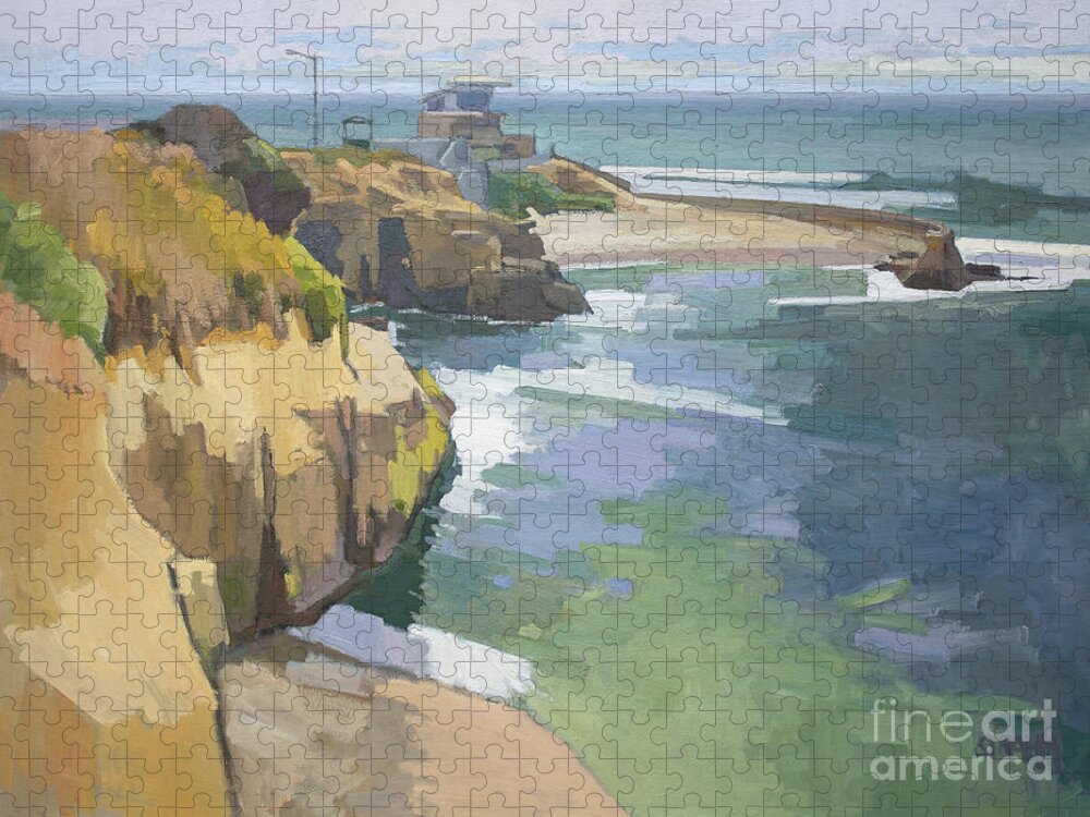 Children's Pool Jigsaw Puzzle featuring the painting Coastal La Jolla at Children's Pool - San Diego, California by Paul Strahm