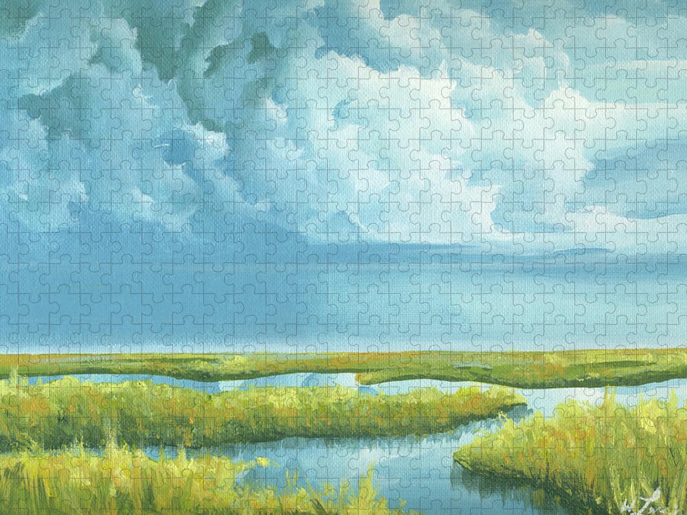 Marsh Painting Jigsaw Puzzle featuring the painting Coastal Marsh 2023 by William Love