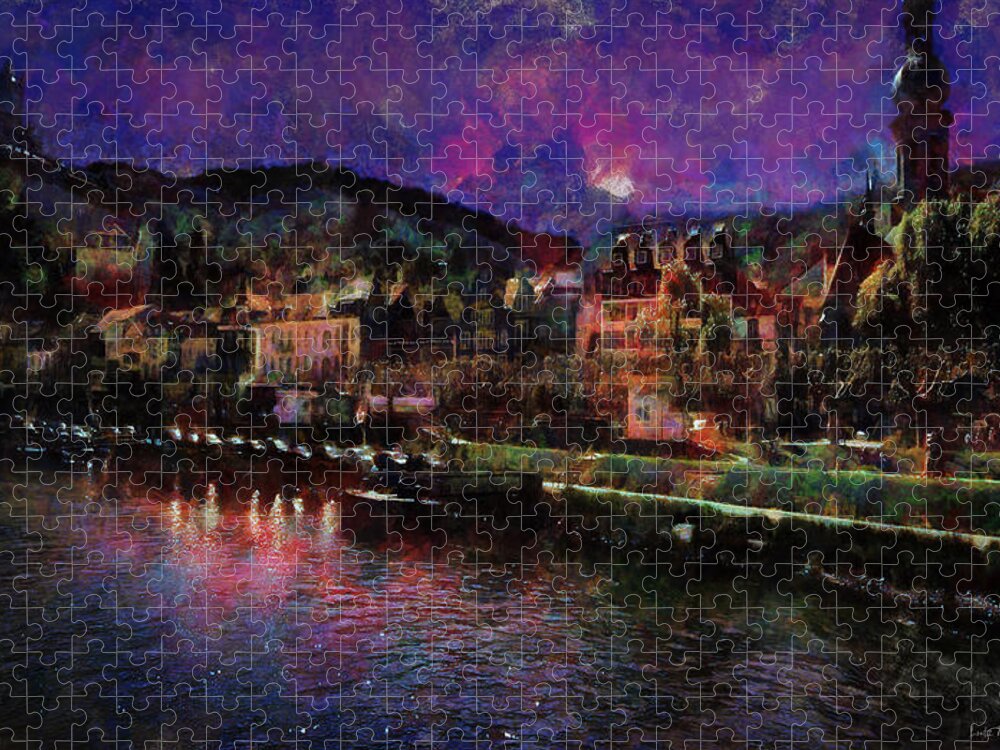 Digital Art Jigsaw Puzzle featuring the digital art Cochem by night by Lutz Roland Lehn