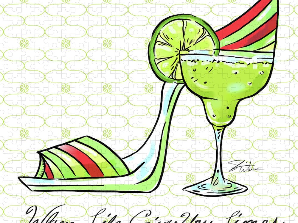 Shoes Jigsaw Puzzle featuring the mixed media Cocktail Shoes Margarita by Shari Warren