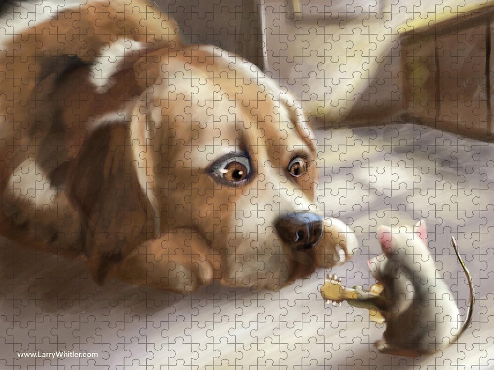 Dog Jigsaw Puzzle featuring the digital art Coffeehouse Mouse by Larry Whitler