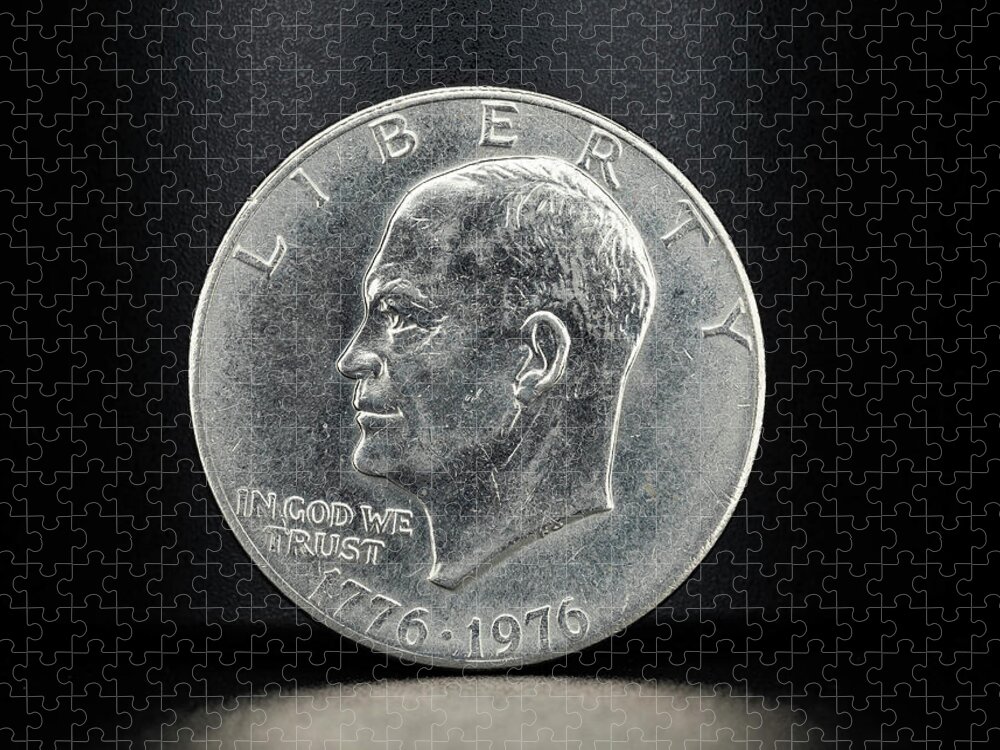 Ike Eisenhower Jigsaw Puzzle featuring the photograph Coin Collecting - 1776-1976 Ike Eisenhower Dollar Coin Face by Amelia Pearn