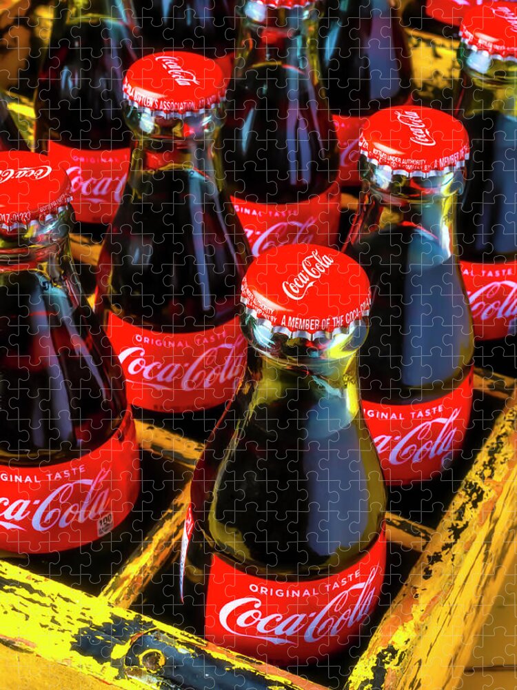 Coca Jigsaw Puzzle featuring the photograph Coke Bottles In Crate by Garry Gay