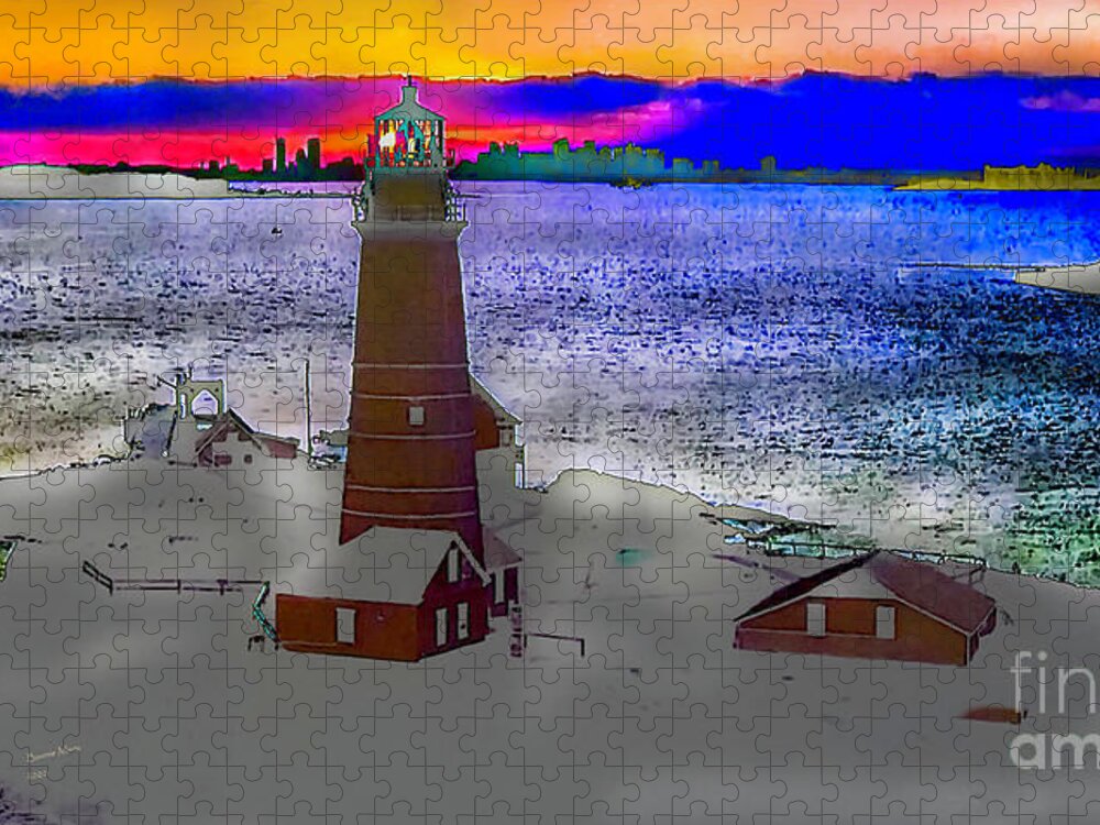 Cold Jigsaw Puzzle featuring the painting Cold and Lonely Lighthouse by Bonnie Marie