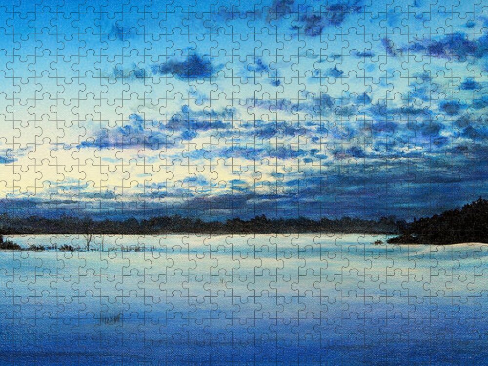 Landscape Jigsaw Puzzle featuring the painting Cold Morning Glow by Shana Rowe Jackson