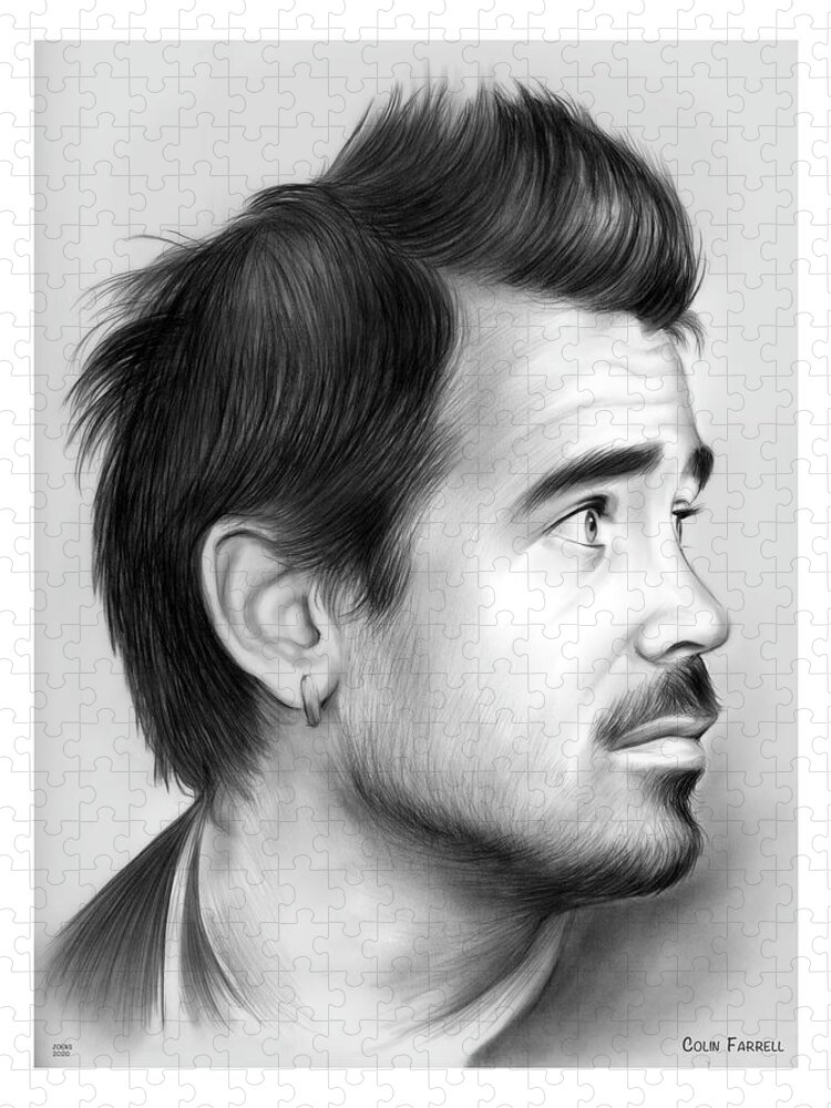 Colin Farrell Jigsaw Puzzle featuring the drawing Colin by Greg Joens