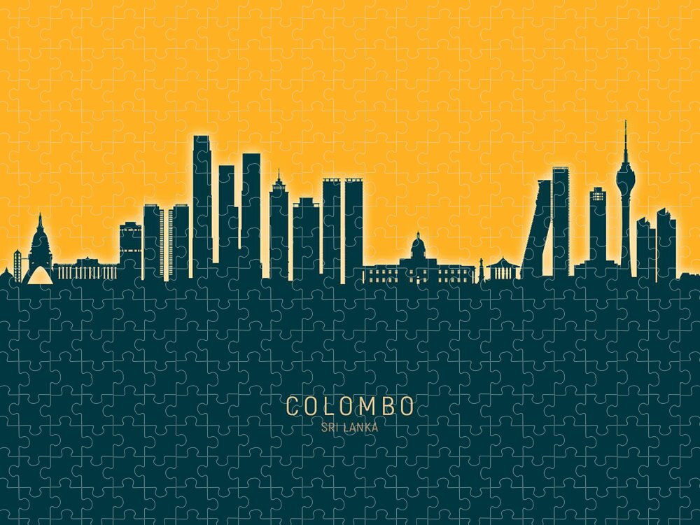 Colombo Jigsaw Puzzle featuring the digital art Colombo Sri Lanka Skyline #99 by Michael Tompsett