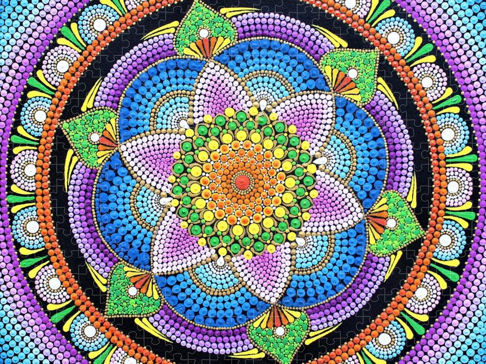 Mandala Jigsaw Puzzle featuring the painting Colorblast Mandala by Archana Gautam