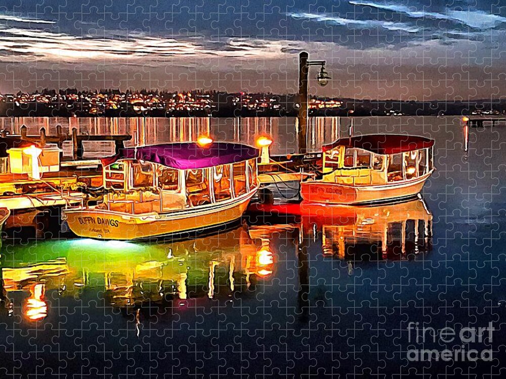 Boats Jigsaw Puzzle featuring the photograph Colorful Boats and Lights in Kirkland by Sea Change Vibes