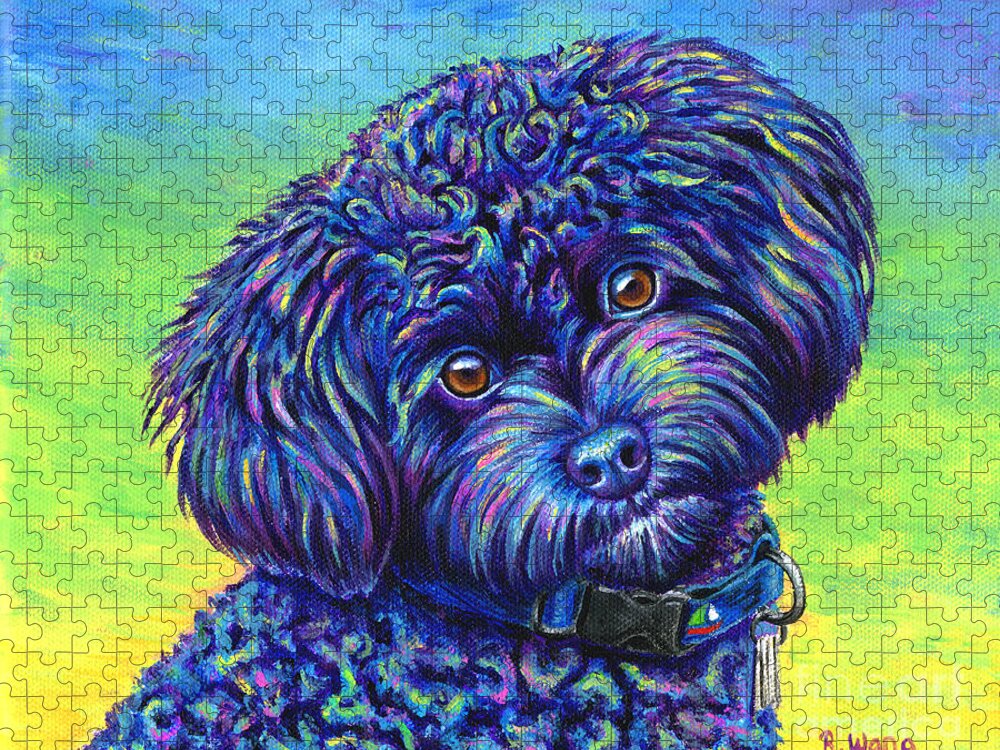 Poodle Jigsaw Puzzle featuring the painting Opalescent - Black Toy Poodle by Rebecca Wang