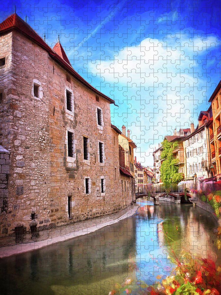 Annecy Jigsaw Puzzle featuring the photograph Colorful Canal Scenes of Old Annecy France by Carol Japp