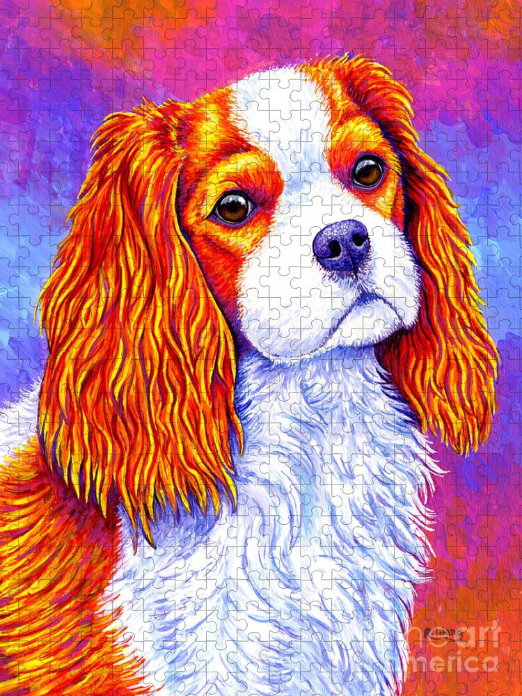 Cavalier King Charles Spaniel Jigsaw Puzzle featuring the painting Colorful Cavalier King Charles Spaniel Dog by Rebecca Wang