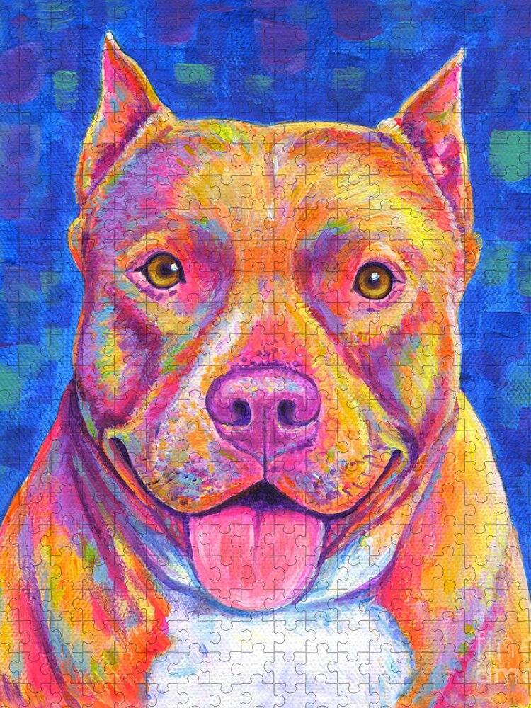 Pitbull Jigsaw Puzzle featuring the painting Colorful Pitbull Dog by Rebecca Wang