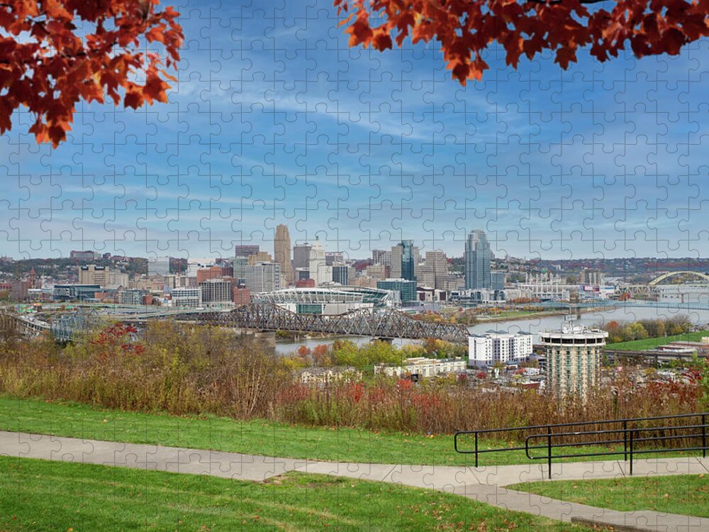 Autumn Jigsaw Puzzle featuring the photograph Colorful Cincinnati Skyline by Ed Taylor