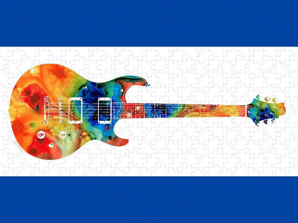 Guitar Jigsaw Puzzle featuring the painting Colorful Electric Guitar 2 - Abstract Art By Sharon Cummings by Sharon Cummings
