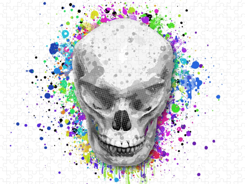 Ghost Jigsaw Puzzle featuring the mixed media Colorful Evil Skull Wall Art - High Quality by Stefano Senise