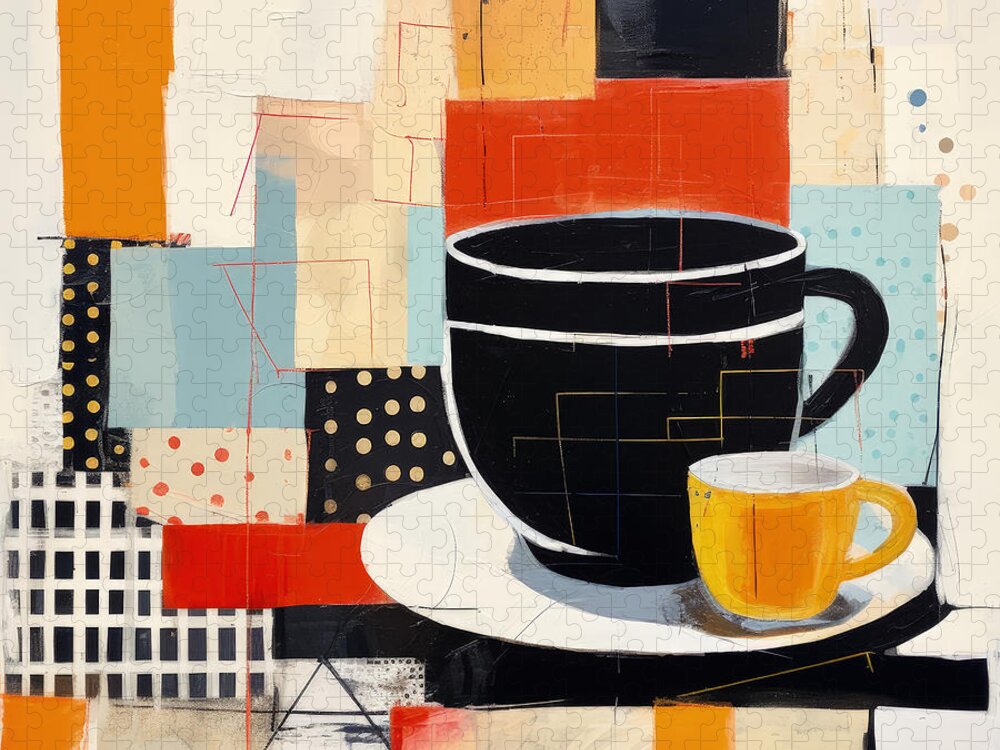 Coffee Jigsaw Puzzle featuring the painting Colorful Exploration of Coffee Art Designs by Lourry Legarde