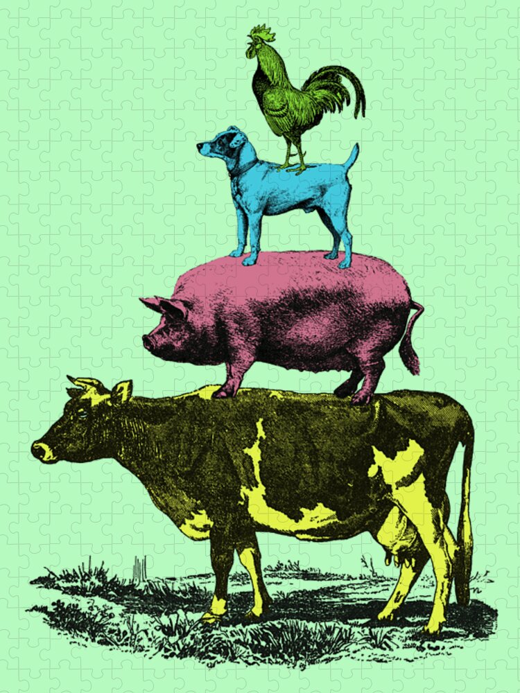 Farm Jigsaw Puzzle featuring the digital art Colorful Farm Animals by Madame Memento