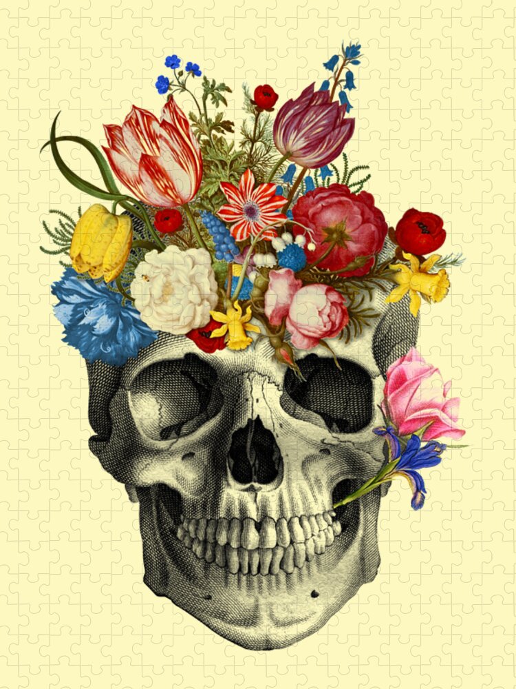 Skull Jigsaw Puzzle featuring the mixed media Colorful Floral Skull by Madame Memento